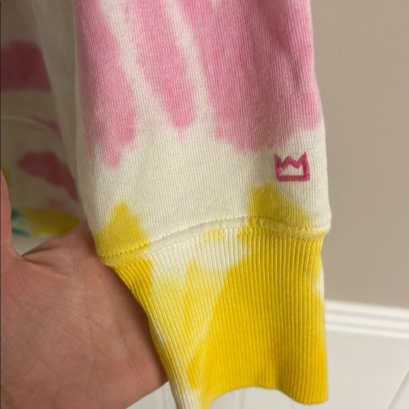 White and Pink Tie-Dye Sweatshirt with Crew Neck - Picture 3 of 5